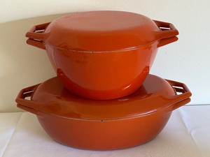 lot 140 image: Two Vintage Cast Iron Enamel Danish Copco Cooking Dishes