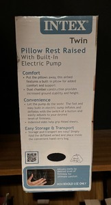 lot 296 image: New Intex Twin Air Mattress with Raised Pillow and Built In Electric Pump