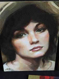 lot 397 image: Three Small Oil on Board Portrait Paintings