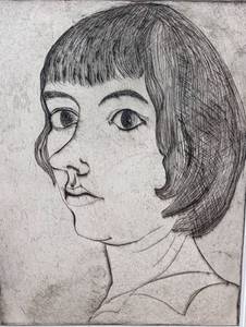 lot 399 image: Framed Engraving Self Portrait Print by Cathleen Benson