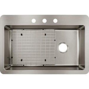 lot 62 image: Elkay Avenue 33in. Dual Mount 1 Bowl 18 Gauge Stainless Steel Sink w Accessories