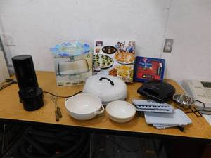 lot 35 image: Assorted Small Houseware Lot, Waffle Maker, Party Tray, Bowls & More