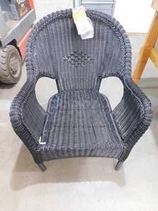 lot 57 image: Hampton Bay Rosemont Stackable Black Steel Wicker Outdoor Patio Lounge Chair