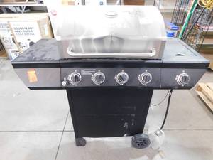 lot 27 image: Nexgrill 4-Burner Propane Gas Grill in Black with Side Burner and Stainless Steel Main Lid