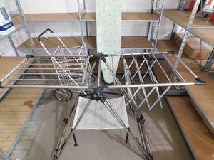 lot 67 image: Assorted lot - Ironing Boards, Drying Rack, Wheeled basket