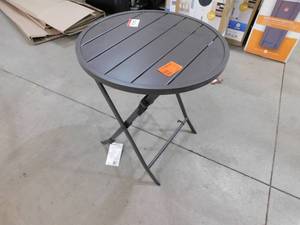 lot 93 image: 24.6 in. Dark Taupe Folding Round Metal Outdoor Patio Bistro Table