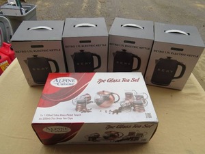 lot 10 image: Mixed Lot of Retro Electric Kettles and 7pc Glass Tea Set