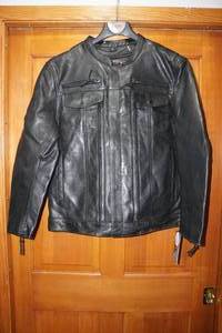 lot 32 image: First Manufacturing Raider Mens Motorcycle Leather Jacket -3X