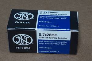 lot 108 image: 50 FNH 5.7 x 28mm 40 Gr Hornady V-Max Ammo