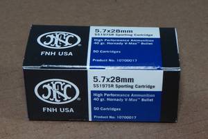 lot 109 image: 50 FNH 5.7 x 28mm 40 Gr Hornady V-Max Ammo