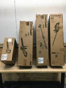 lot 1 image: New Cub Cadet Combo Lot Of 4  lawn tools WITH battery and charger - CS16E CORDLESS 60V MAX CHAINSAW ,LB600E 60V CORDLESS LEAF BLOWER, HT24E CORDLESS 60 VOLT MAX HEDGE TRIMMER And ST15E CORDLESS 60 VOLT MAX STRING TRIMMER