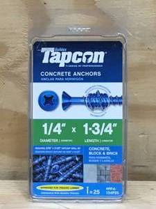 lot 53 image: Lot Of 6 - Tapcon 14 x 1-34 Star Torx Head Concrete Anchor Screws 25 Pack