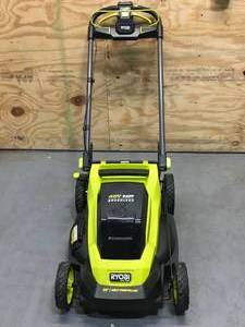lot 3 image: RYOBI 40V HP Brushless 20 in. Cordless Electric Battery Push Mower Model # RY401018 (Battery Cover Is Cracked) (6Ah Battery And Charger Included) (Bag Not Included)