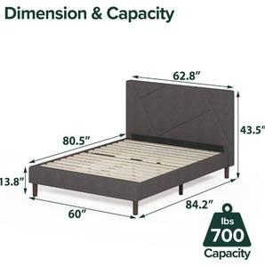 lot 7 image: Zinus Judy Upholstered Platform Bed Frame Queen Size