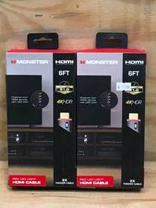 lot 124 image: Lot Of 2 - Monster Red LED Light 6Ft HDMI