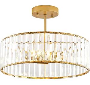 lot 127 image: VIOLOEMI Modern Gold Semi Flush Mount Ceiling Light Crystal 3-Light Chandelier Lighting