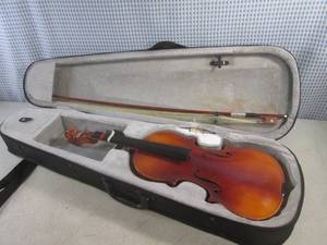 lot 241 image: (F-3) Violin with Bow and Case - Missing Parts
