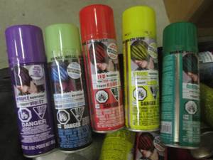 lot 247 image: (F-1) Travel Bag Full of Colored Hair Spray - Assorted Colors