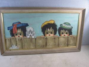 lot 268 image: (FS) Vintage Bollini Canvas Painting 34 34 x 18 34 - Has Cracking, Flacking, Scratch, Small Tear