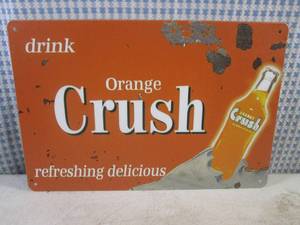 lot 14 image: (FS) Orange Crush Tin Sign 11 34 x 7 34