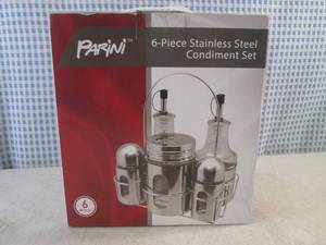 lot 53 image: (CSB) Parini 6pc Stainless Steel Condiment Set