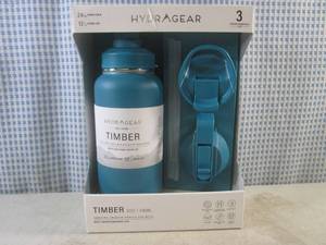 lot 73 image: (BSB) HydraGear Timber 32oz Double Wall Insulated Stainless Steel Bottle with 3 Interchangeable Lids