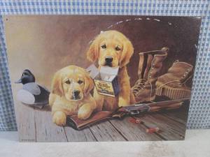 lot 83 image: (EC1) Hunting Pups Tin Sign 16 x 11 12 - Has Wear See Photos