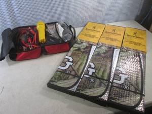 lot 122 image: (G-1) Auto Emergency Kit and 3 Browning Camo Windshield Shades