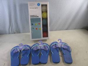 lot 134 image: (EW6) 10-Light String Lights and 3 Pair Flip-Flops