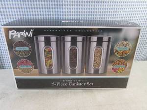 lot 144 image: (BSB) Parini Stainless Steel 3pc Canister Set