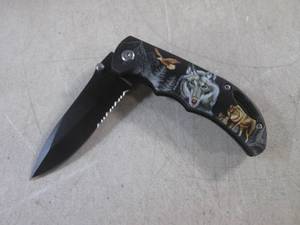 lot 343 image: (CNTR) Wolf Design Spring Assist Folding Knife with Belt Clip New In Box - 4 Closed  7 18 Open