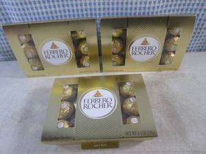 lot 346 image: (B-1) 3 Packs of Ferrero Rocher Fine Hazelnut Chocolates 5.3oz 12 per Pack Best by March 2024