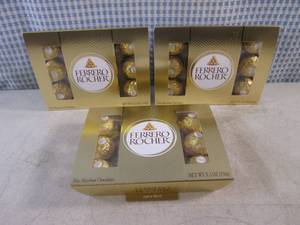 lot 348 image: (B-1) 3 Packs of Ferrero Rocher Fine Hazelnut Chocolates 5.3oz 12 per Pack Best by March 2024.