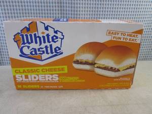 lot 396 image: (FRZ) Frozen White Castle Classic Cheese Sliders - 16 Sliders (8 - Two Packs) Best by May 2024