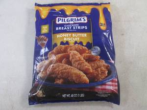 lot 399 image: (FRZ) 3 Pound Bag Frozen Chicken Breast Strips Fritter Style Honey Butter Biscuit Flavor Past Date