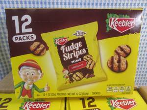 lot 417 image: (C-3) Case 48 Pouches of Keebler Fudge Stripes Minis Original Cookies - 4 Boxes of 12 Pouches Past Date
