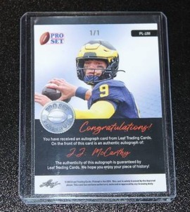 lot 1 image: 2023 Pro Set Platinum JJ McCarthy Autograph #PL-JJM 11  Only 1 Exist