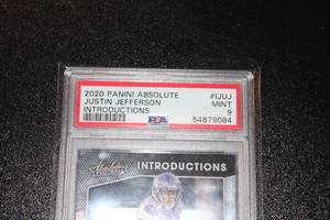 lot 14 image: 2020 Absolute Introductions Justin Jefferson #IJUJ Rookie Card PSA 9