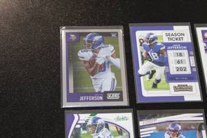 lot 109 image: Justin Jefferson Football Card Lot  8 Cards w Score Chrome Rookie Card