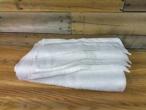 lot 9 image: Set of 4 Threshold Signature Hand Towels-Light Blue Stripe