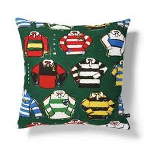 lot 75 image: Set of 2 Rolling Blazers 20 x 20 Rugby Jersey Design Accent Pillows