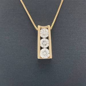 0.75ct Diamond Three-Stone Past, Present & Future Channel Bar Pendant in 14k Yellow Gold VIDEO