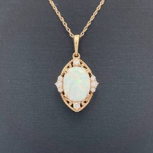 BRAND NEW White Opal & Diamond Vintage Style Filigree Pendant & Chain Necklace VIDEO