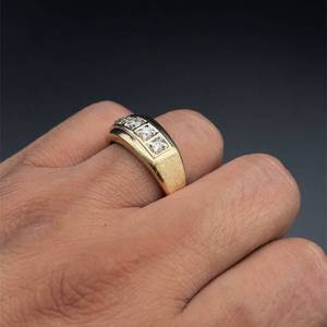Mens 0.50ct Diamond Five-Stone Rectangular Signet Beveled Top Ring in 14k Yellow Gold $2450 Retail VIDEO