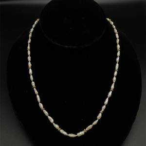 White Freshwater Pearl & 14k Yellow Gold Spacer Bead Single-Strand Necklace VIDEO