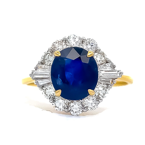 3.22ct Oval Blue Sapphire & Diamond Halo Cocktail Cluster Ring in 14k Yellow Gold $3,890 Retail VIDEO