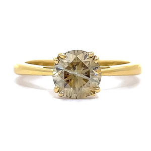 1.25ct Fancy Champagne Diamond Round Brilliant Solitaire Cathedral Ring in 14k Yellow Gold VIDEO