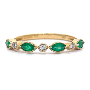 BRAND NEW Emerald & Diamond Slim & Chic Stacking Ring in Yellow Gold VIDEO