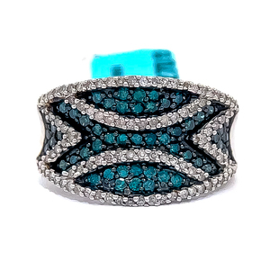 Fancy Blue & White Diamond Art Deco Concave Pave Tapered Ring $1,270 Retail Tag Attached VIDEO