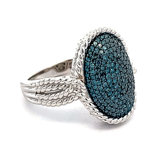Fancy Blue Diamond Oval Pave Twisted Rope Open Shank Ring VIDEO